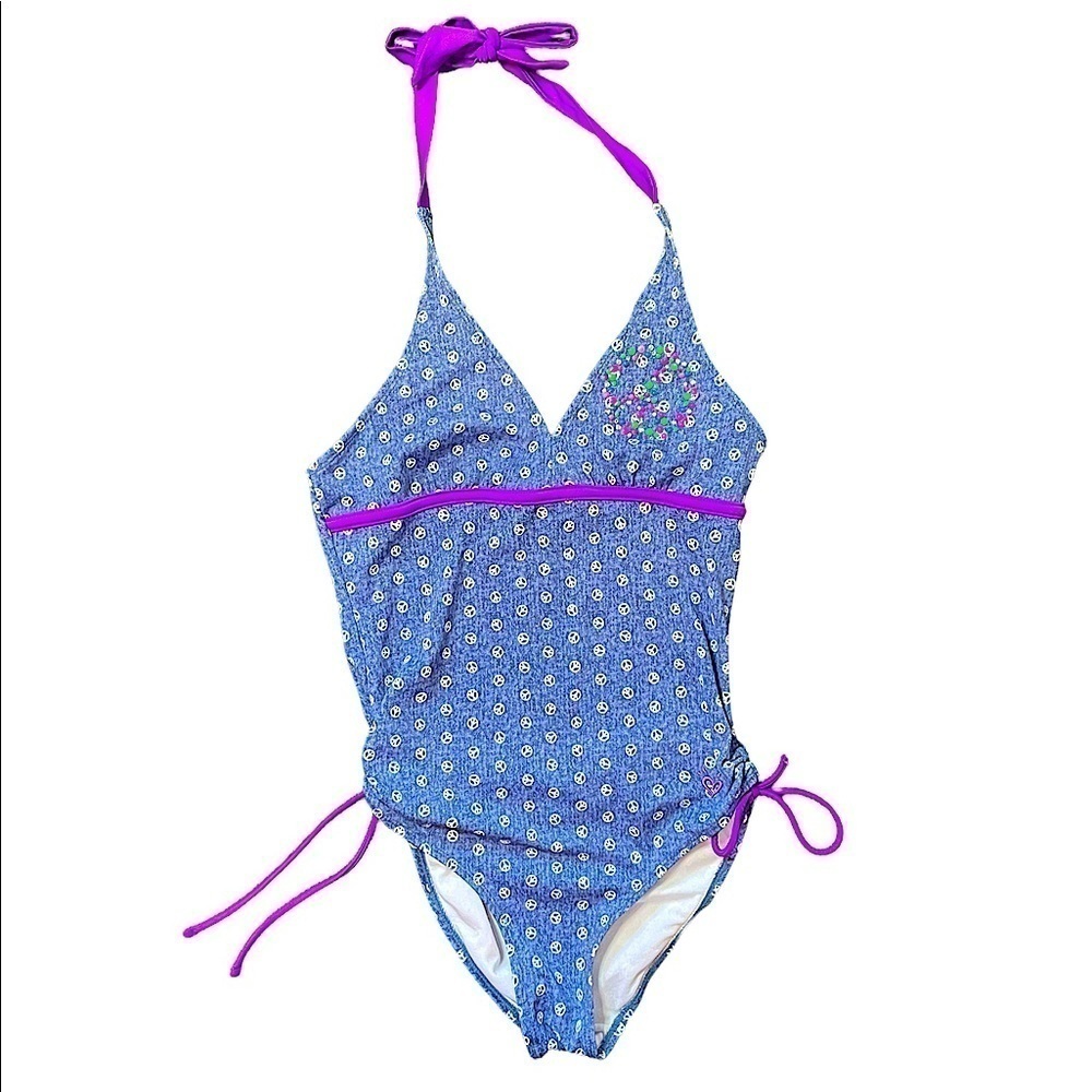 Justice girls peace sign halter one piece swimsuit swimwear
